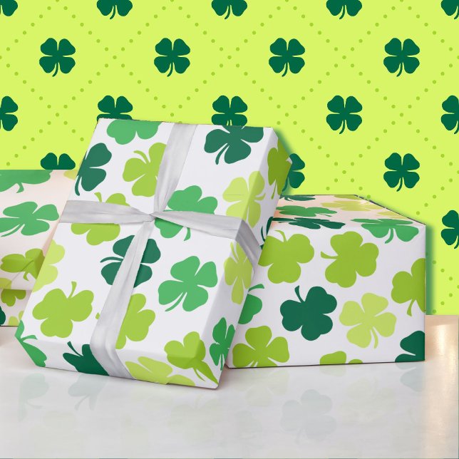 Papel De Regalo St Patrick's Day 4 Leaf Clover Green White (Subido por el creador)