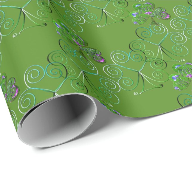 Papel De Regalo St. Patrick's Day Shamrock Curly Green (Esquina del rollo)