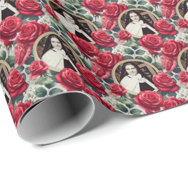 Papel De Regalo St. Thérèse de Lisieux Roses Rojos (Esquina del rollo)