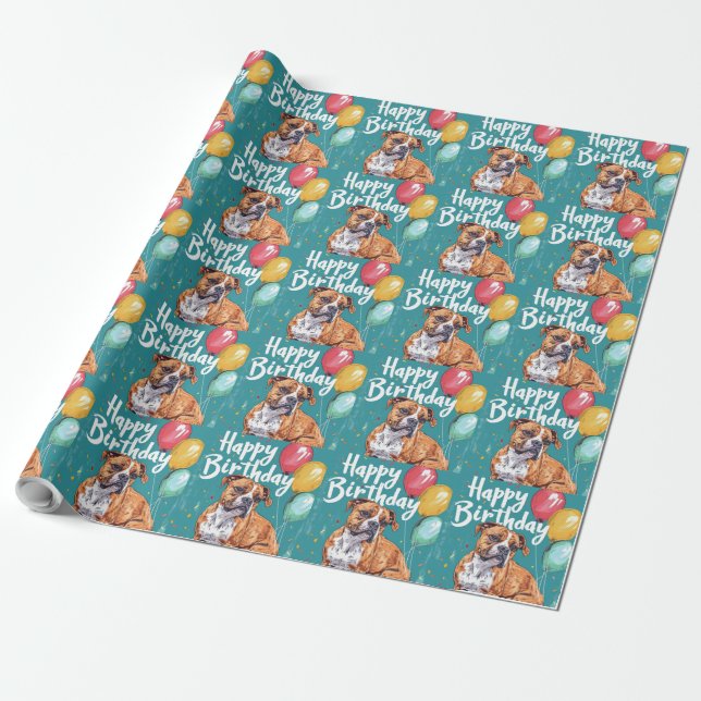 Papel De Regalo Staffordshire Americano con Globos Cumpleaños (Desenrollado)