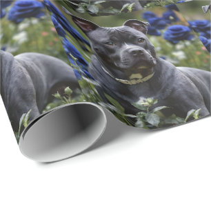 Papel De Regalo Staffordshire Bull Terrier In Blue Rosa Garden,