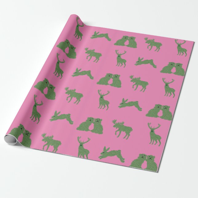 Papel De Regalo Staffordshire Dogs Topiary Deer Rabbit Wrapping P (Desenrollado)