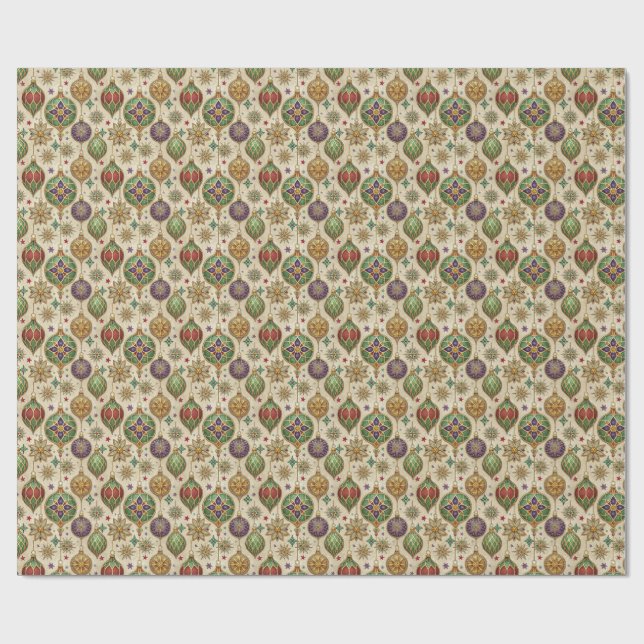 Papel De Regalo Stained Glass Christmas Ornaments Wrapping Paper (Superficie plana)