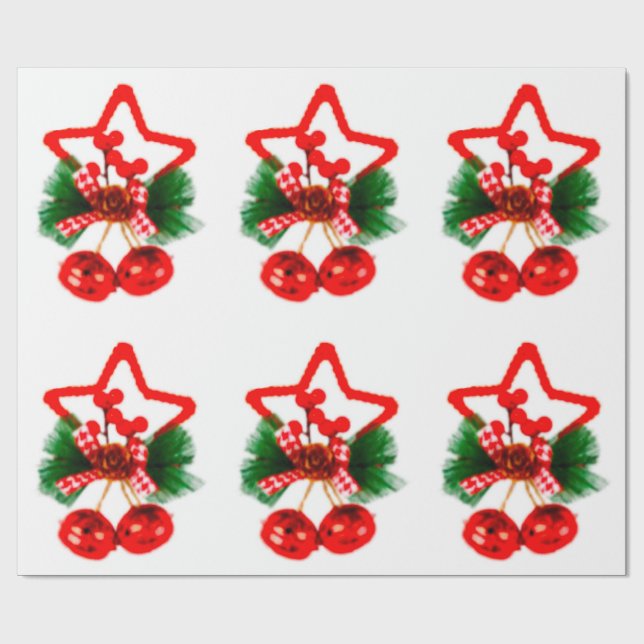 Papel De Regalo Star, Holly and Bells Ornament Wrapping Paper (Superficie plana)