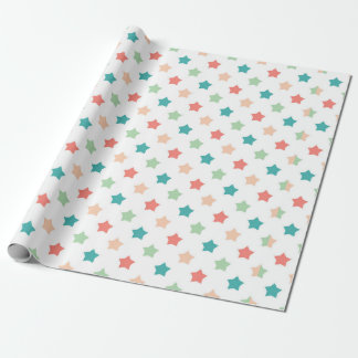 Papel De Regalo Star Patterns: Red, Green, Blue, and Peach Delight