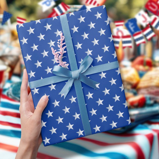 Papel De Regalo Star Spangled Silver Stars On Navy Blue Americana (Subido por el creador)