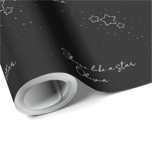 Papel De Regalo Star Trio en blanco y negro con mensaje y nombre