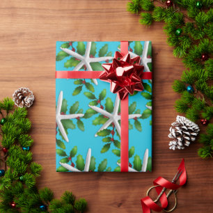 Papel De Regalo Starfish blanco en Navidades holly Aqua
