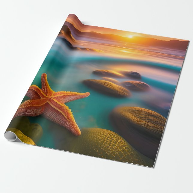 Papel De Regalo Starfish en la playa en Dawn (Desenrollado)