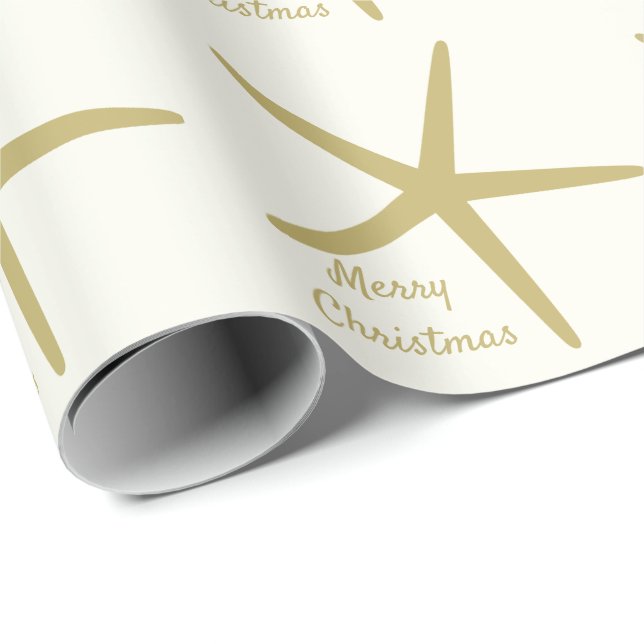 Papel De Regalo Starfish Feliz Navidad Sepia Gold Off White 2023 (Esquina del rollo)