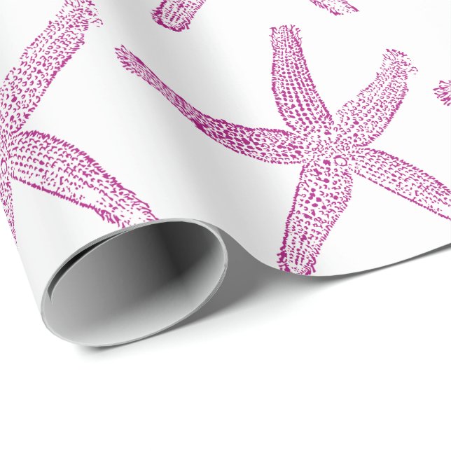 Papel De Regalo Starfish Pattern Beach Coastal Púrpura Pink Trendy (Esquina del rollo)