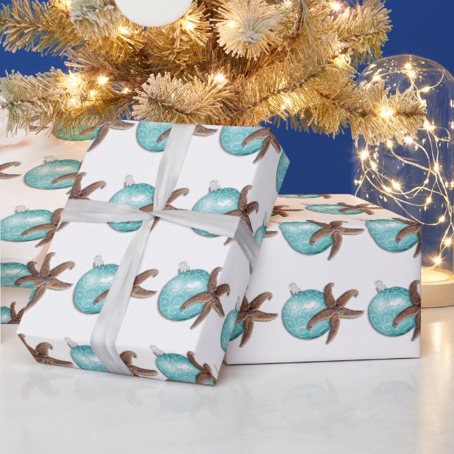 Papel De Regalo Starfish Tropical Blue and Brown Navidades (Vacaciones)