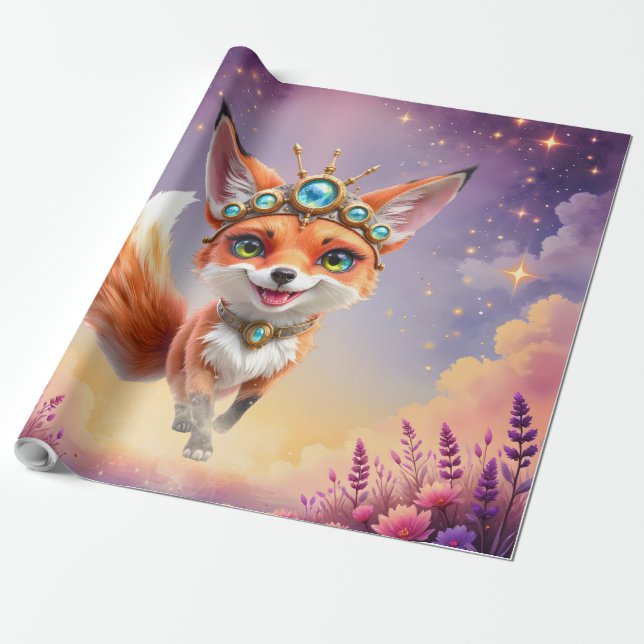 Papel De Regalo Starlit Fox of the Moonlit Meadows.  (Desenrollado)