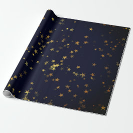 Papel De Regalo Starry Night Blue Navy Forest Gold Confetti