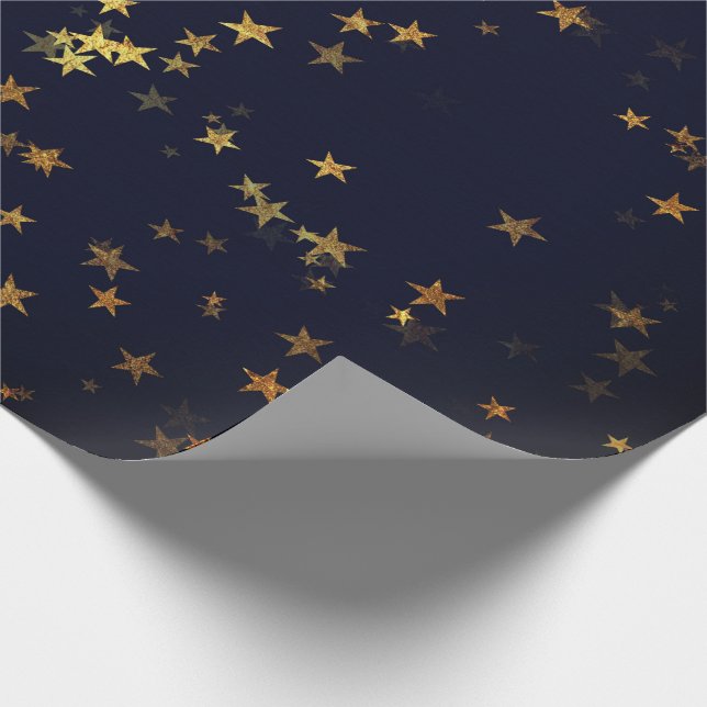 Papel De Regalo Starry Night Blue Navy Forest Gold Confetti (Esquina)