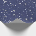 Papel De Regalo Starry Night Blue Navy Gray Silver Confetti<br><div class="desc">diseño florenceK Delicate madera estrellada papel de envoltura forestal.</div>