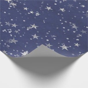 Papel De Regalo Starry Night Blue Navy Gray Silver Confetti