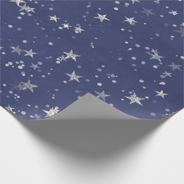 Papel De Regalo Starry Night Blue Navy Gray Silver Confetti (Esquina)