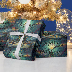 Papel De Regalo Starry Night Christmas Wrapping Paper Santa Sleigh