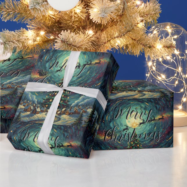 Papel De Regalo Starry Night Christmas Wrapping Paper Santa Sleigh (Vacaciones)