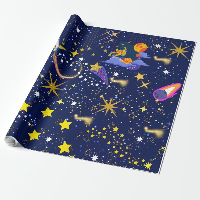Papel De Regalo Starry Night Dark Blue Sky (Desenrollado)