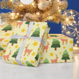 Papel De Regalo Starry Woodland Navidades reno amarillo Seamless