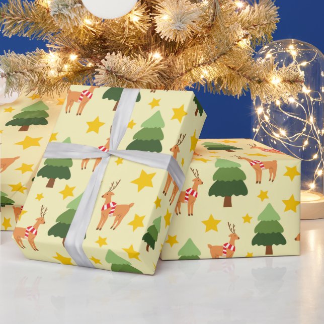 Papel De Regalo Starry Woodland Navidades reno amarillo Seamless (Vacaciones)