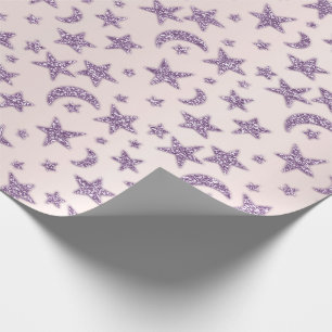 Papel De Regalo Stars And Moon Pink Baby Girl Sparkly Lavender
