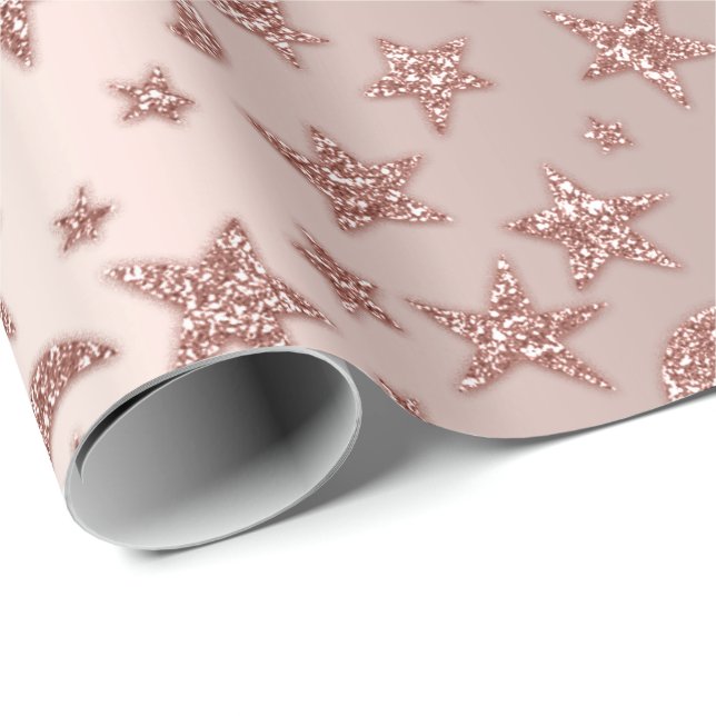 Papel De Regalo Stars Moon Skinny Rosa Rubor Sparkly Pastel VIP (Esquina del rollo)