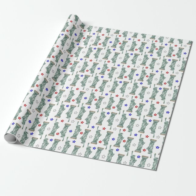 Papel De Regalo Statue of Liberty - Patriotic Stars Wrapping Paper (Desenrollado)