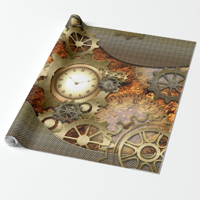 Papel De Regalo Steampunk, diseño dorado (Desenrollado)