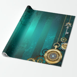 Papel De Regalo Steampunk Jewelry Watch sobre un fondo verde