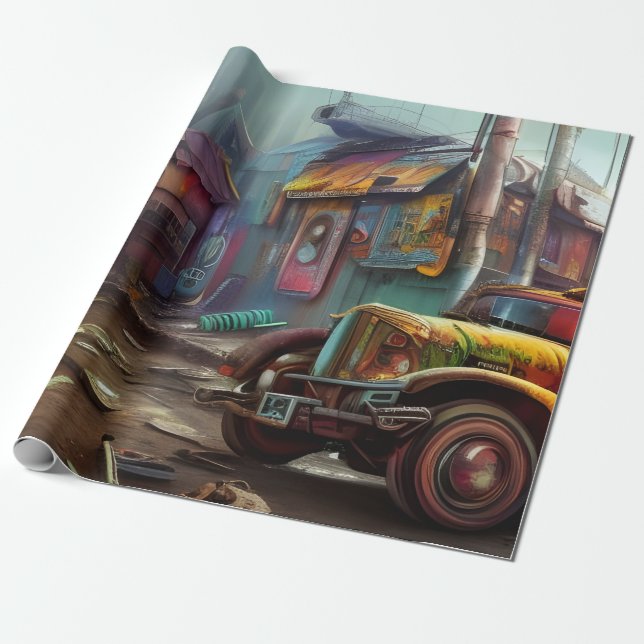 Papel De Regalo Steampunk Junk Yard (Desenrollado)