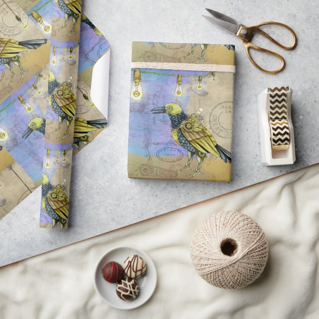 Papel De Regalo Steampunk Mechank Bird Ingeniería Cumpleaños (Artesanía)