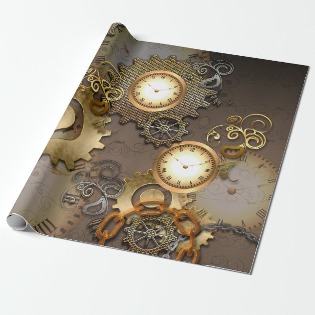 Papel De Regalo Steampunk, relojes y engranajes i (Desenrollado)