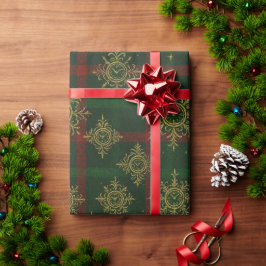 Papel De Regalo Steampunk Snowflake Tartán rojo y verde