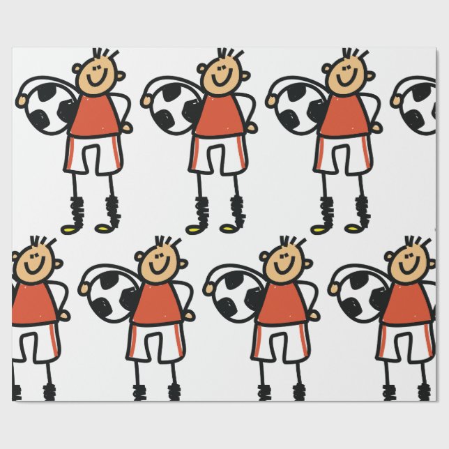 Papel De Regalo Stick Figure Soccer Boy Football Player (Superficie plana)