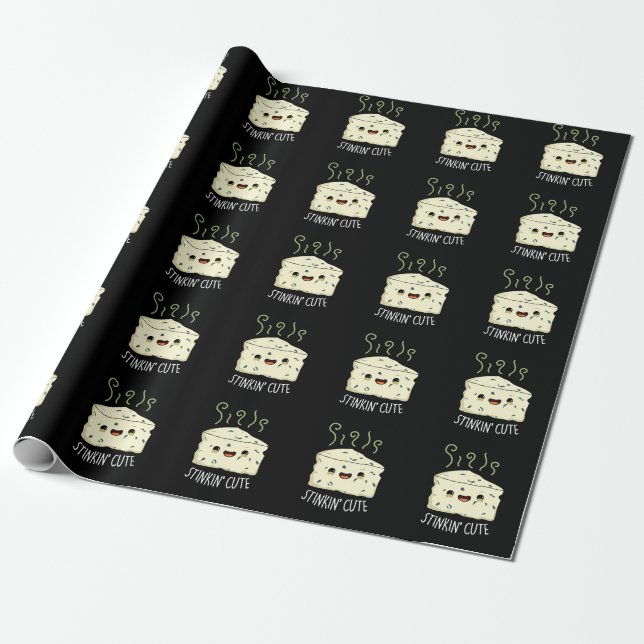 Papel De Regalo Stinkin Cute Funny Cheese Pun Dark BG (Desenrollado)