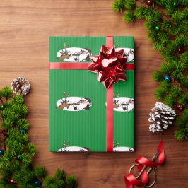 Papel De Regalo Stogie Santa y Reindeer Green Wrape Paper