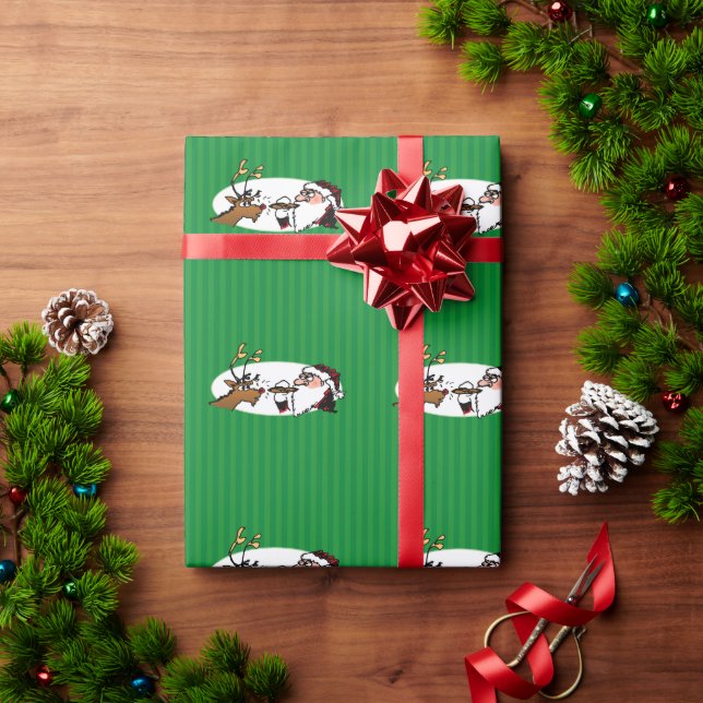 Papel De Regalo Stogie Santa y Reindeer Green Wrape Paper (Regalo de vacaciones)