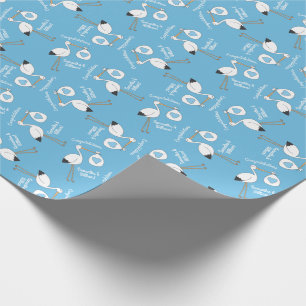 Papel De Regalo Stork Baby Shower Blue Boy