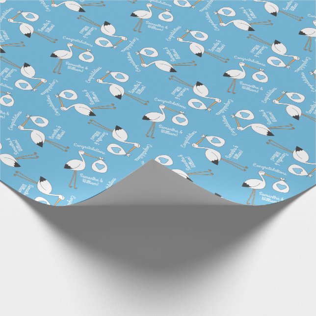 Papel De Regalo Stork Baby Shower Blue Boy (Esquina)