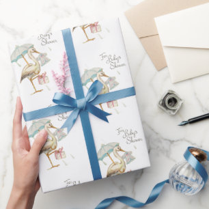 Papel De Regalo Stork Wildflower Ribbon Baby Shower
