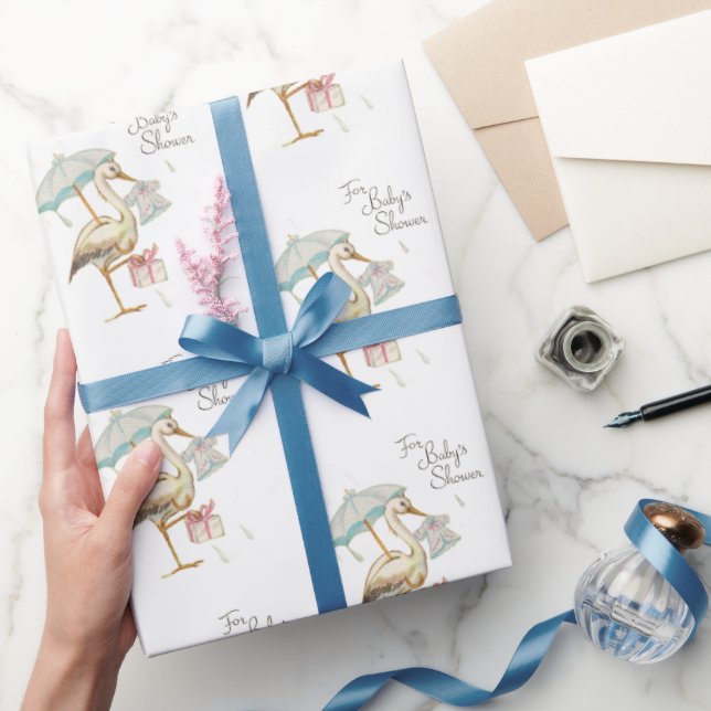 Papel De Regalo Stork Wildflower Ribbon Baby Shower (Regalar)