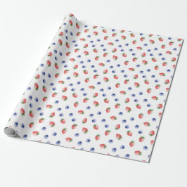 Papel De Regalo Strawberry Blueberry Pattern Berry Sweet White