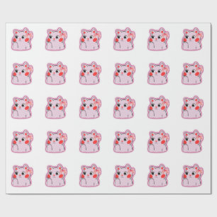 Papel De Regalo Strawberry Bow Pink Kitty - Personalizado de diseñ