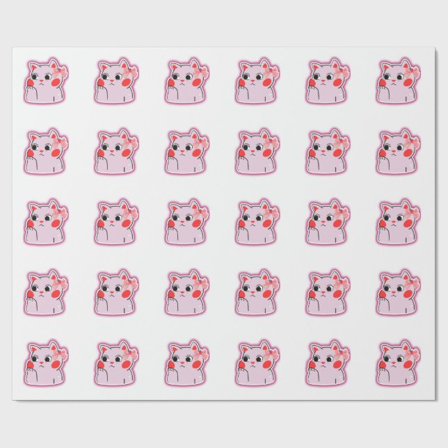 Papel De Regalo Strawberry Bow Pink Kitty - Personalizado de diseñ (Superficie plana)