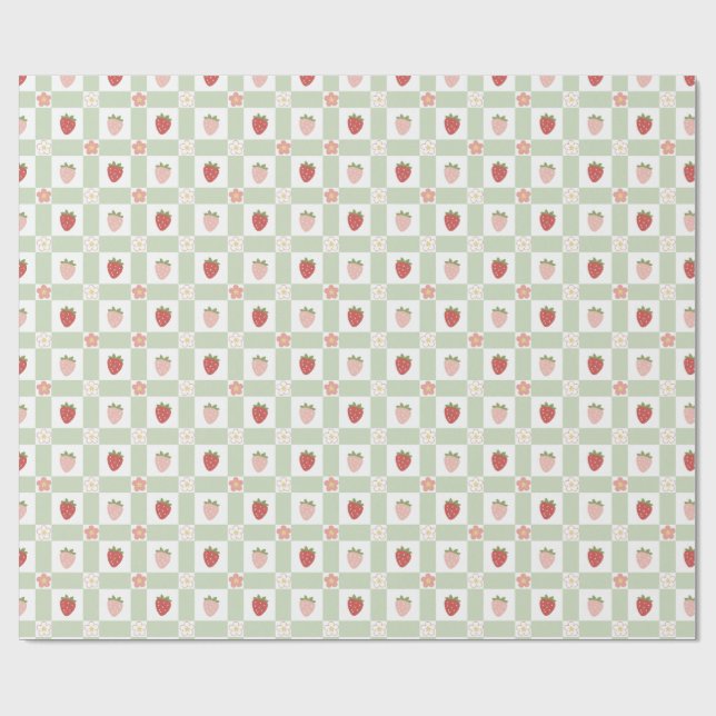 Papel De Regalo Strawberry Gingham Berry Happy Birthday (Superficie plana)