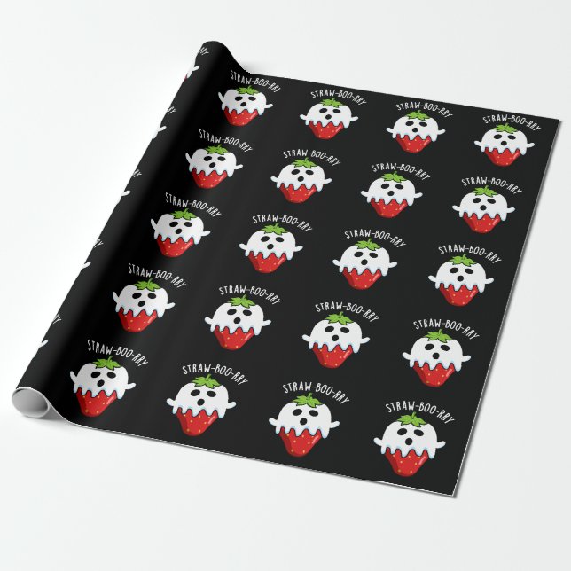 Papel De Regalo Strawberry Pun Dark BG divertido (Desenrollado)