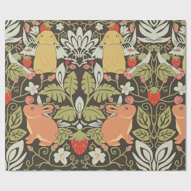 Papel De Regalo Strawberry thief Bunnies pattern (Superficie plana)